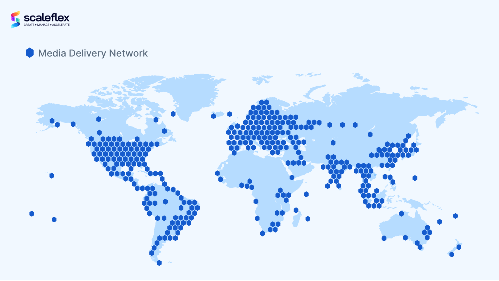 An example of multi-CDN service with global network of connected PoPs distributed in any continents