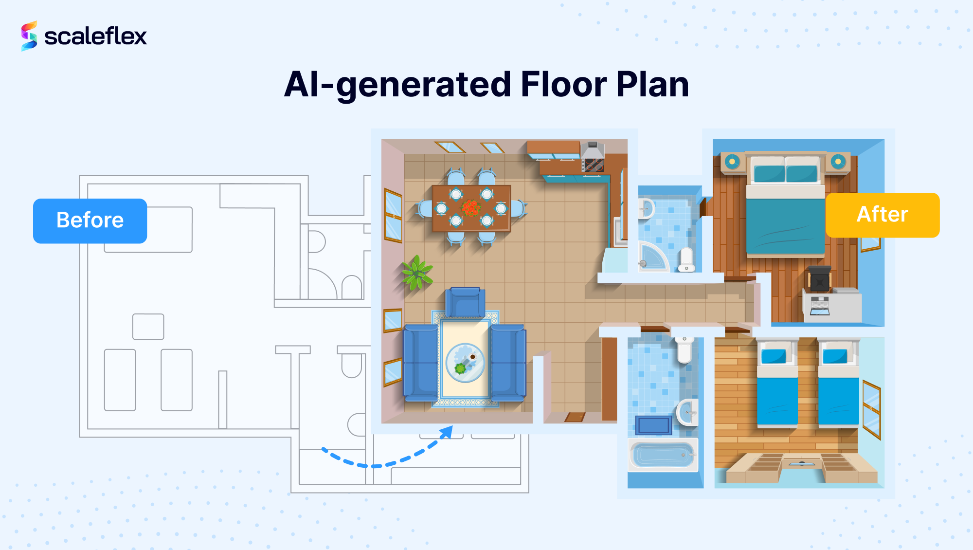 Comparison between a regular floorplan and an AI-enriched one