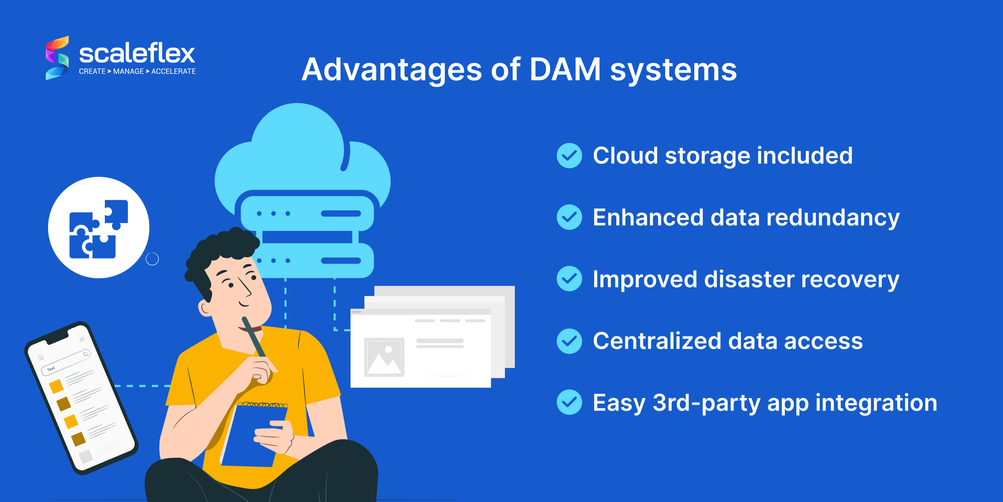 A succinct list of 5 key elements that place DAM as the more advantageous solution for data storage.